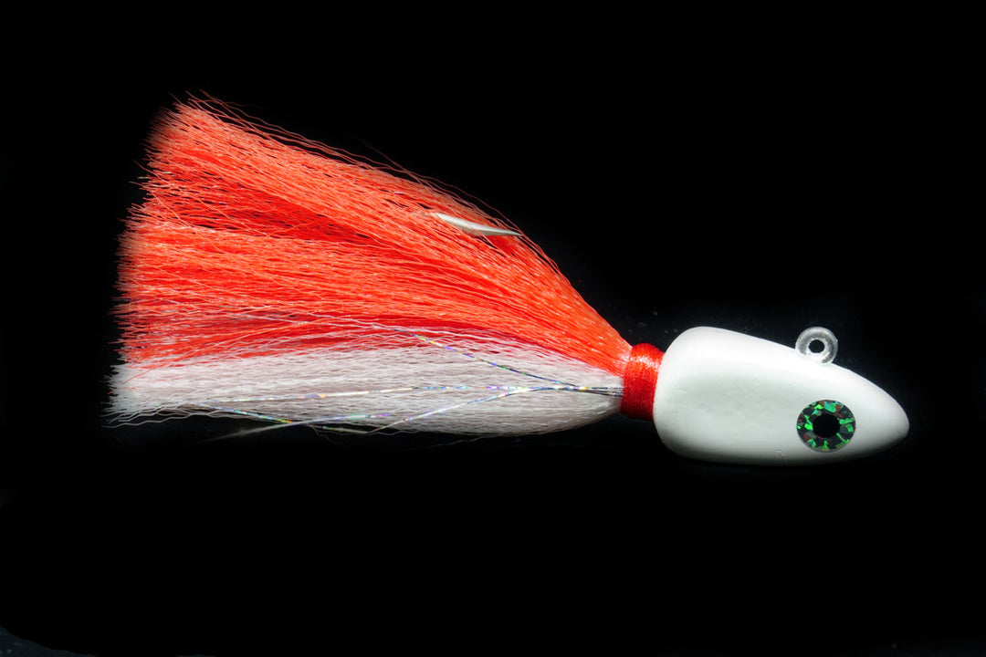 red and white arrowhead jig, gulfstream lures, saltwater lures, fishing jigs, grouper lures, snapper lures, amberjack lures, cobia lures, kingfish lures, saltwater jigs, bottom lures, bottom jigs,
