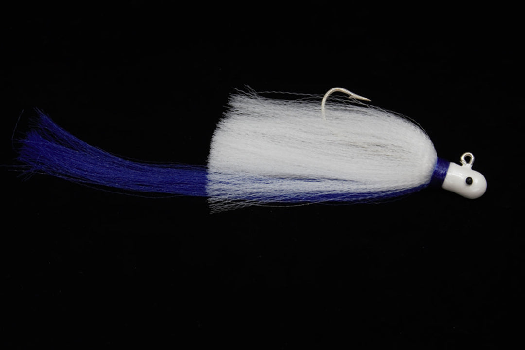 White Flair Hawk Lure with white head and blue tail, gulfstream lures, snook lures, tarpon lures, saltwater lures, best snook lure