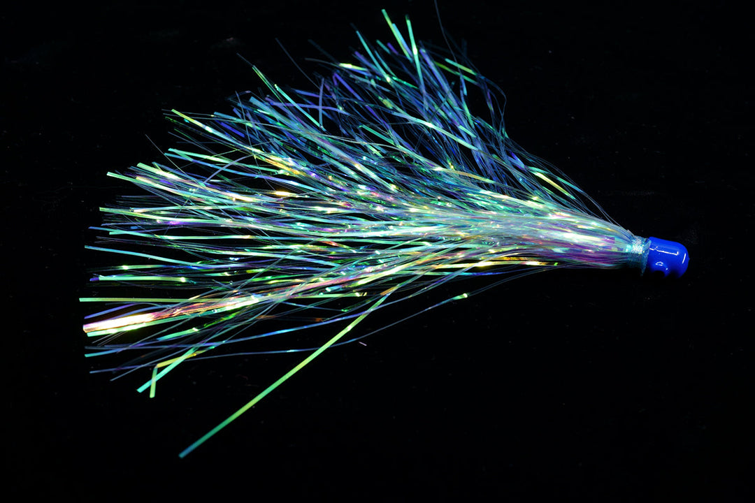 Flash Witch with blue head and flashy blue body, gulfstream lures, best trolling lures, drifting baits, drifting lures, dolphin lures, sailfish lures, wahoo lures,