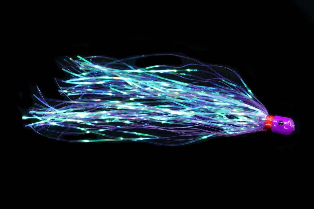 Flash Witch with purple head and flashy purple body, gulfstream lures, best trolling lures, drifting baits, drifting lures, dolphin lures, sailfish lures, wahoo lures,