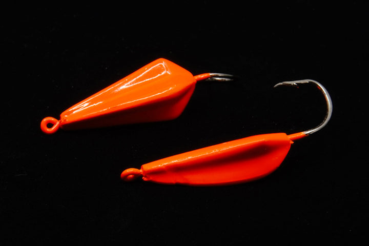 Orange High Jinx jig, gulfstream lures, pompano jig, pompano lure, bluefish jig, bluefish lure, mackerel jig, mackerel lure, bonefish jig, bonefish lure