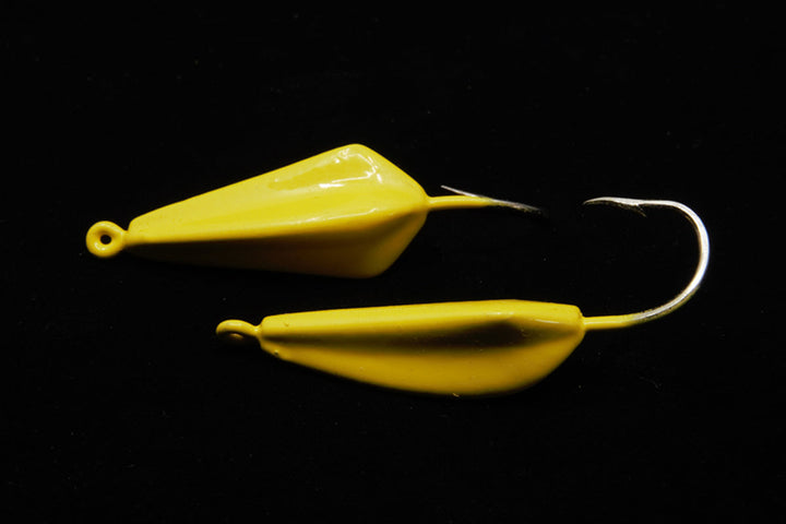 Yellow High Jinx jig, gulfstream lures, pompano jig, pompano lure, bluefish jig, bluefish lure, mackerel jig, mackerel lure, bonefish jig, bonefish lure