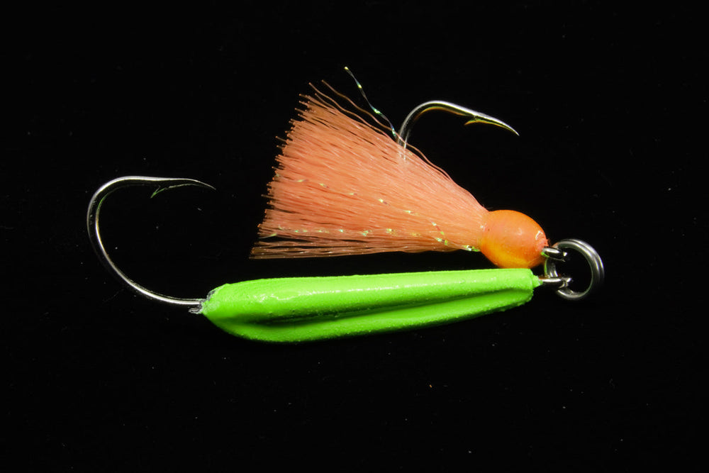Gulfstream Lures High Jinx Pro, Chartreuse Body and Pink Teaser, Jigs with Chartreuse, Orange, Pink, and Yellow Bodies. Pompano Jig, Bluefish Jig, Bonefish Jig and Mackerel Jig, Saltwater Lures, Saltwater Jigs