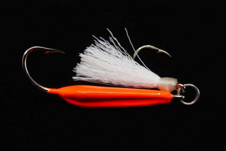 Gulfstream Lures High Jinx Pro, Orange Body  White Teaser,  Orange, Pink, and Yellow Bodies. Pompano Jig, Bluefish Jig, Bonefish Jig and Mackerel Jig, Saltwater Lures, Saltwater Jigs