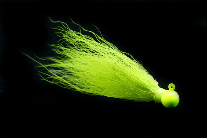 chartreuse pompano jig, bucktail jig, gulfstream lures, saltwater jig, ladyfish jig, tarpon jig, casting jig, best pompano jig