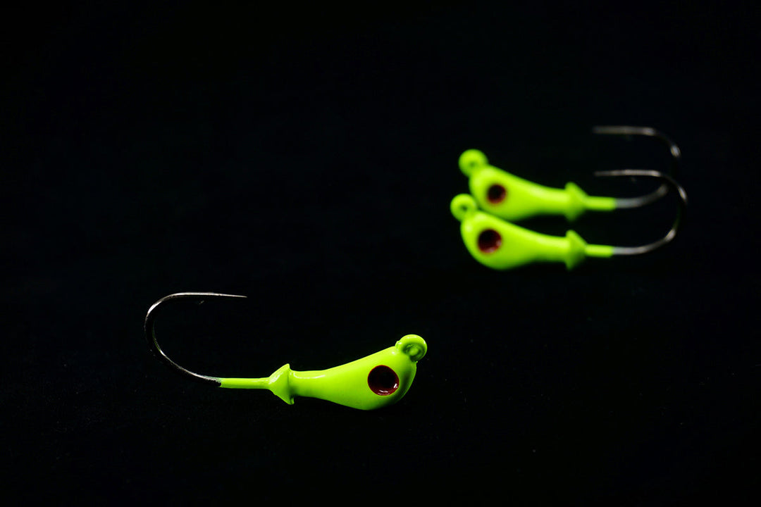 chartreuse Pro Rite Jig Head, gulfstream lures, saltwater jig heads, casting jigs, snook jig, snook lure, seatrout jig, seatrout lure, redfish jig, redfish lure, flounder jig, flounder lure, bonefish jig, bonefish lure, triple tail jig, triple tail lure, weedless jig head