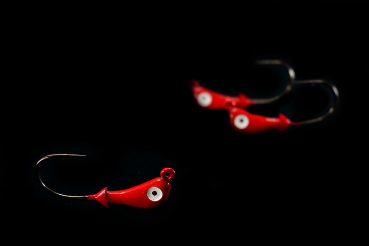 Red Pro Rite Jig Head, gulfstream lures, saltwater jig heads, casting jigs, snook jig, snook lure, seatrout jig, seatrout lure, redfish jig, redfish lure, flounder jig, flounder lure, bonefish jig, bonefish lure, triple tail jig, triple tail lure, weedless jig head