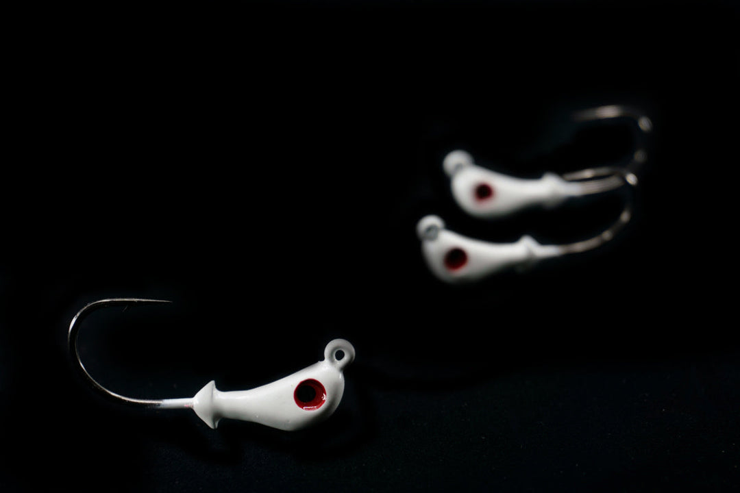 white Pro Rite Jig Head, gulfstream lures, saltwater jig heads, casting jigs, snook jig, snook lure, seatrout jig, seatrout lure, redfish jig, redfish lure, flounder jig, flounder lure, bonefish jig, bonefish lure, triple tail jig, triple tail lure, weedless jig head