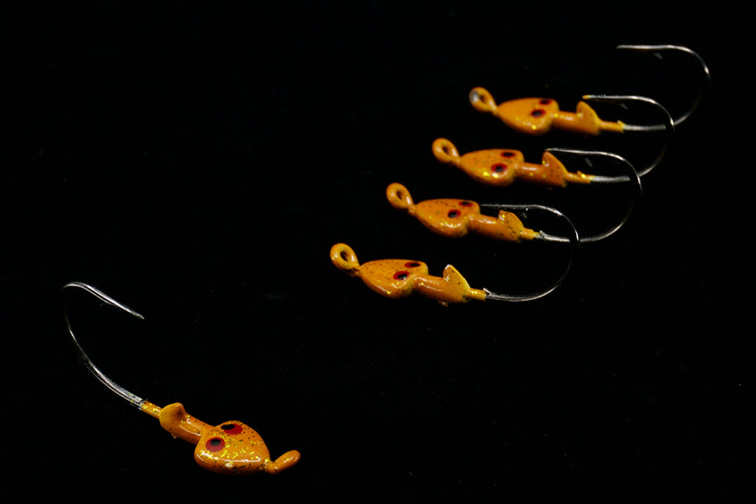Gold Shrimp Tease Jig Heads. These Gulfstream Lures are great when adding shrimp or soft baits as Snook Lures, Seatrout lures, redfish lures, tarpon lures, bonefish lures, flats lures, ladyfish lures, and jack lures. These are saltwater jigs and saltwater lures.