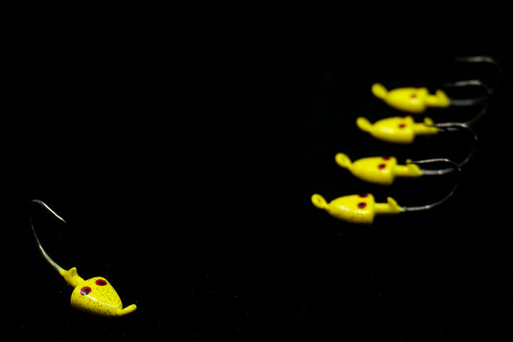 Yellow Shrimp Tease Jig Heads. These Gulfstream Lures are great when adding shrimp or soft baits as Snook Lures, Seatrout lures, redfish lures, tarpon lures, bonefish lures, flats lures, ladyfish lures, and jack lures. These are saltwater jigs and saltwater lures.