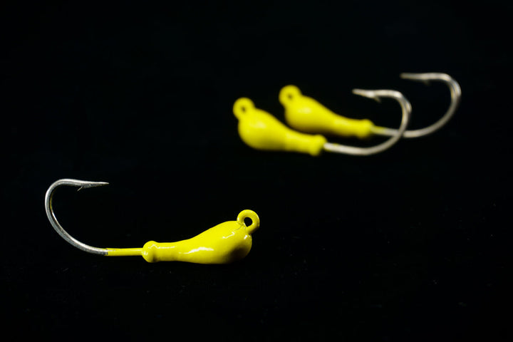 Yellow Troll Rite Jig Head. Come in a 3 pack. This Gulfstream Lures is very popular for using as a Flounder Jig, Jack Jig, Ladyfish jig, Pompano Jig, Red Fish Jig, Sea Trout Jig and Snook Jig. Saltwater Jig Heads